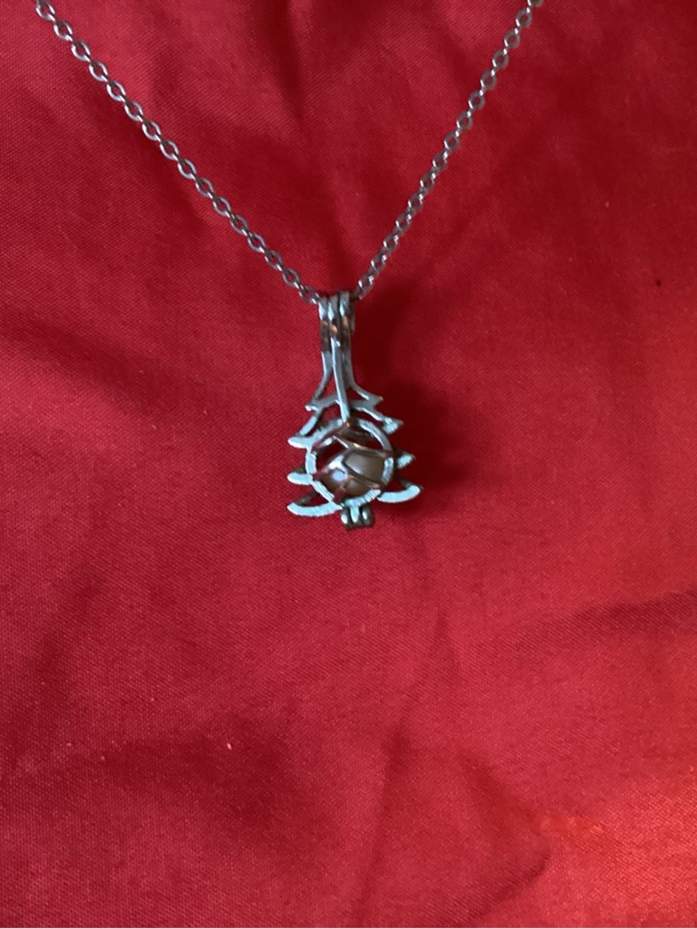 Silver Tone Flower Pendant Necklace with Brown Stone